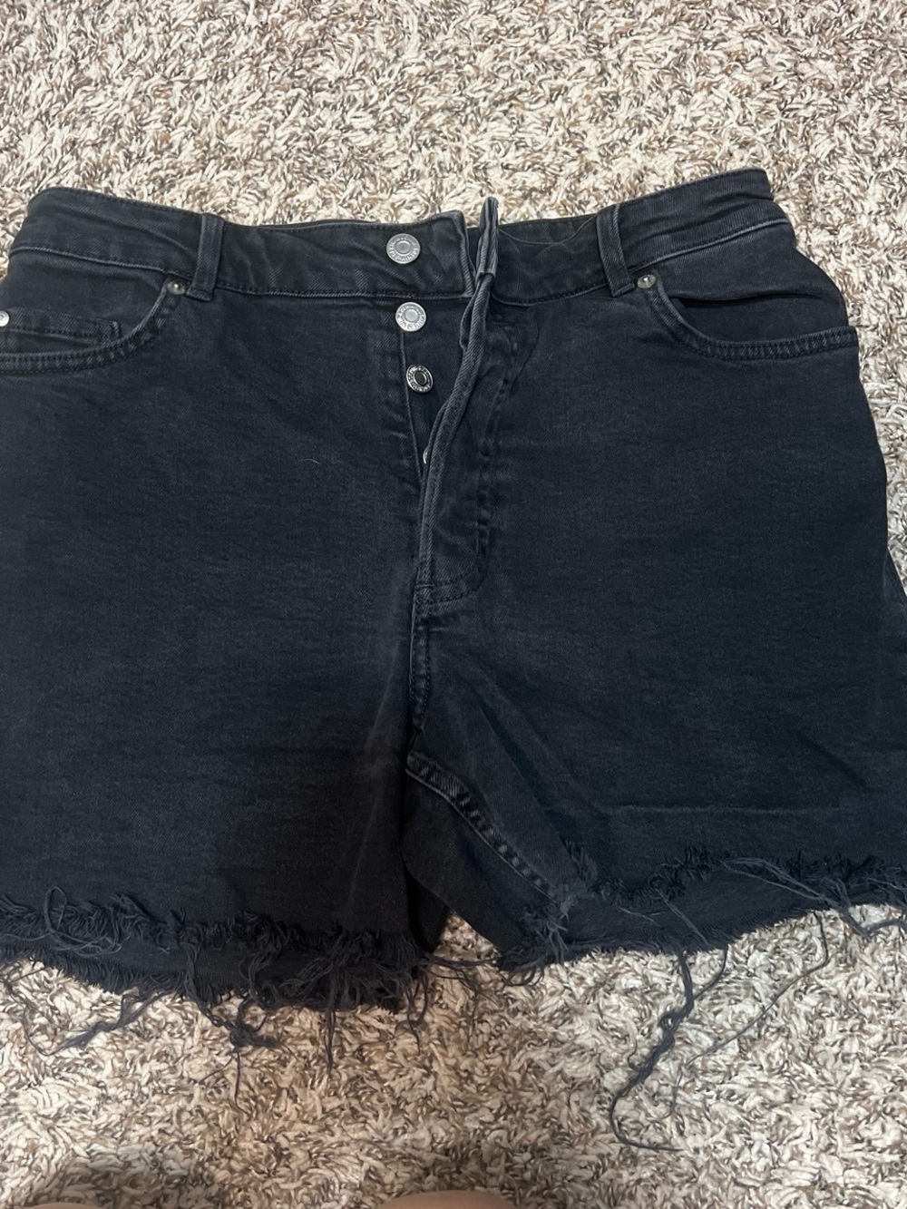 H&M Black High-Rise Frayed Hem Denim Shorts